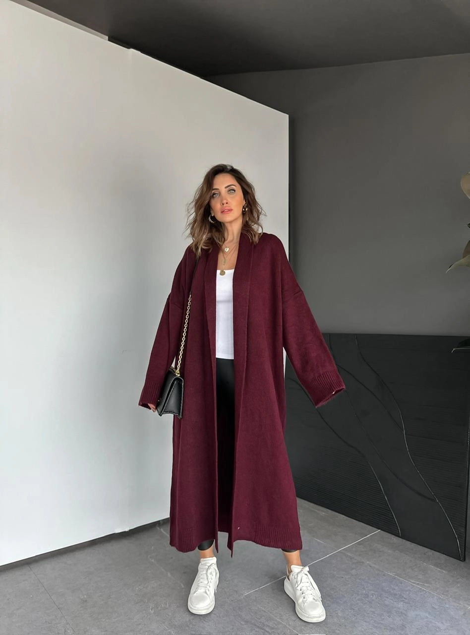 Shawl Collar Burgundy Longline Cardigan (PRE-ORDER)