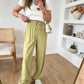Olive Straight Pants with Elastic Waist