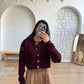 Burgundy Braided Cardigan With Golden Buttons