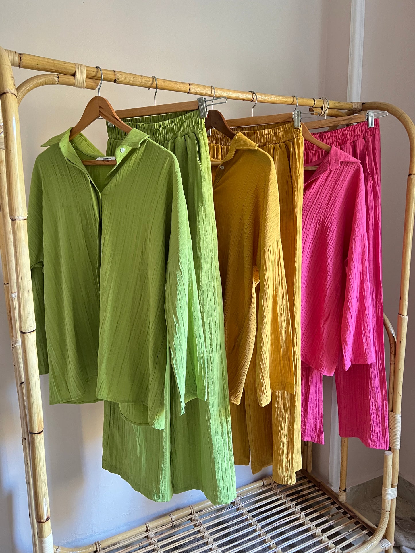 Lime Green Crinkled Shirt Set