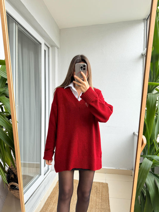 Red V Neck Pullover