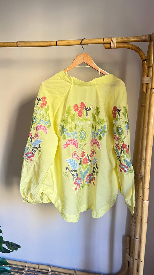 Embroidered Floral Yellow Kimono
