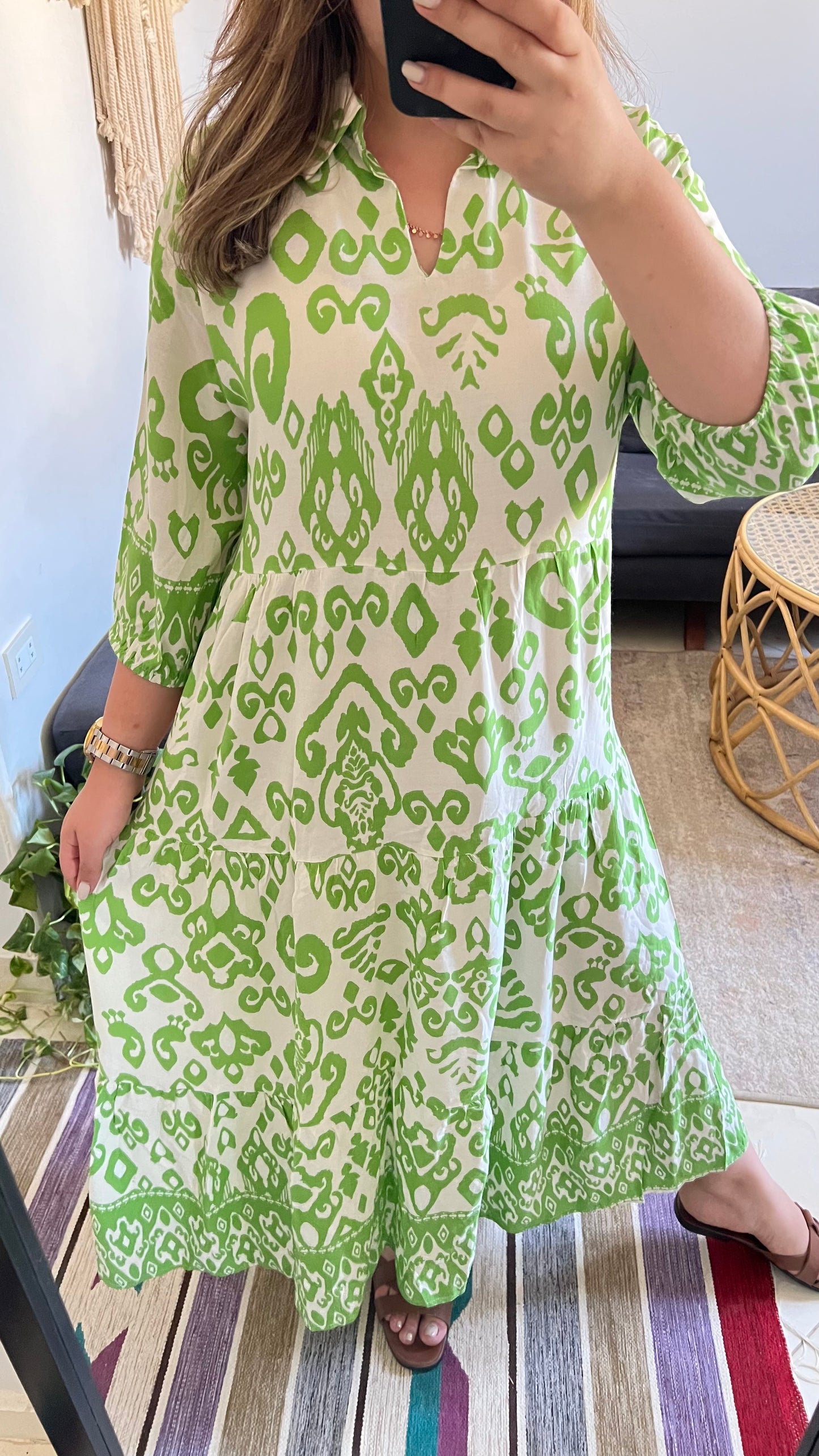 Apple Green Patterned Dress