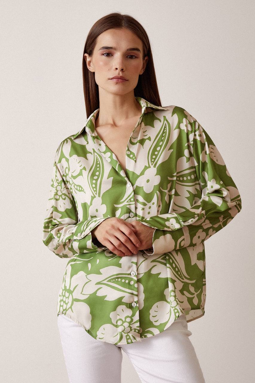 Satin Green Floral Shirt
