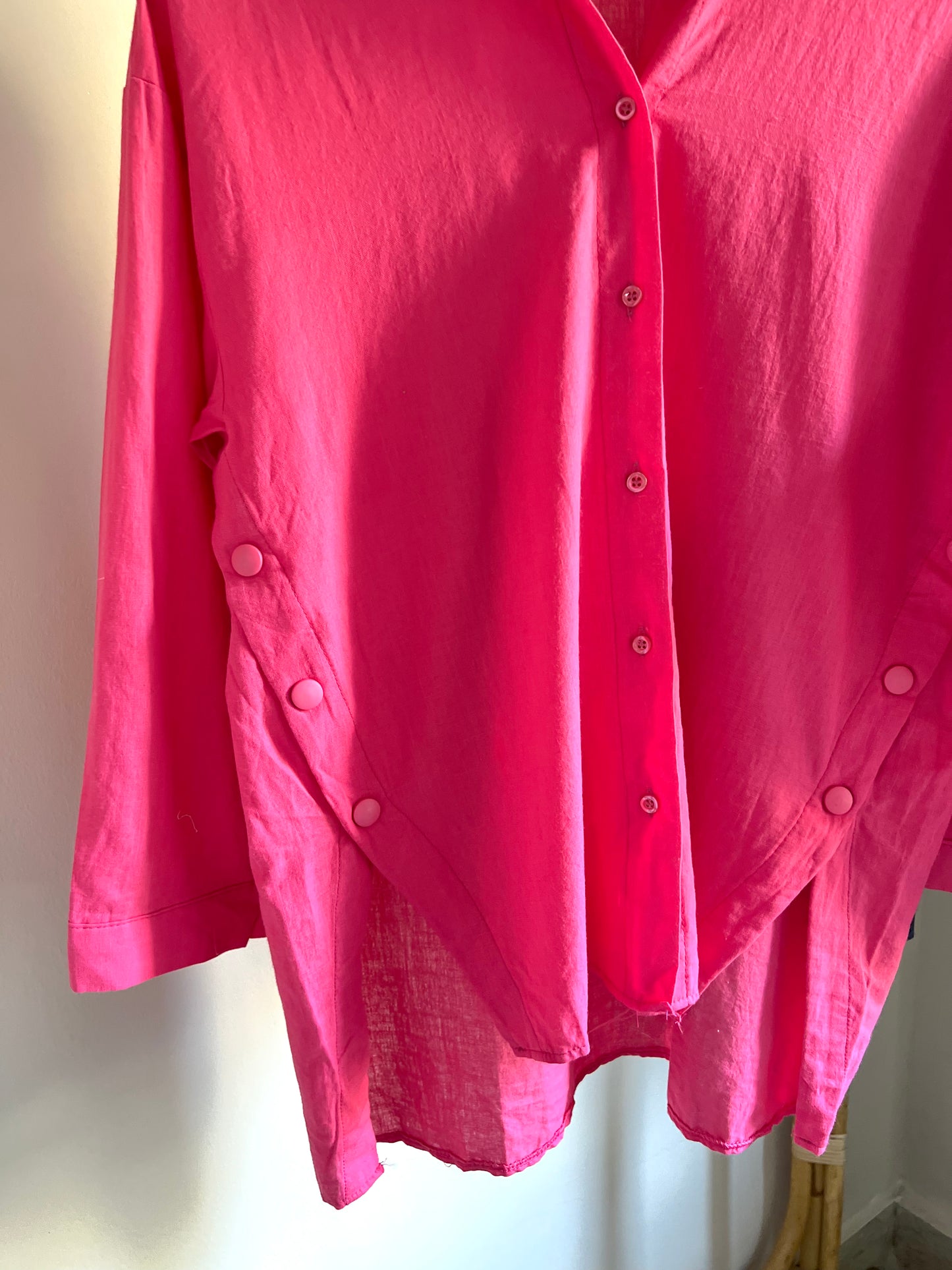 Fuchsia Linen Shirt With Side Buttons