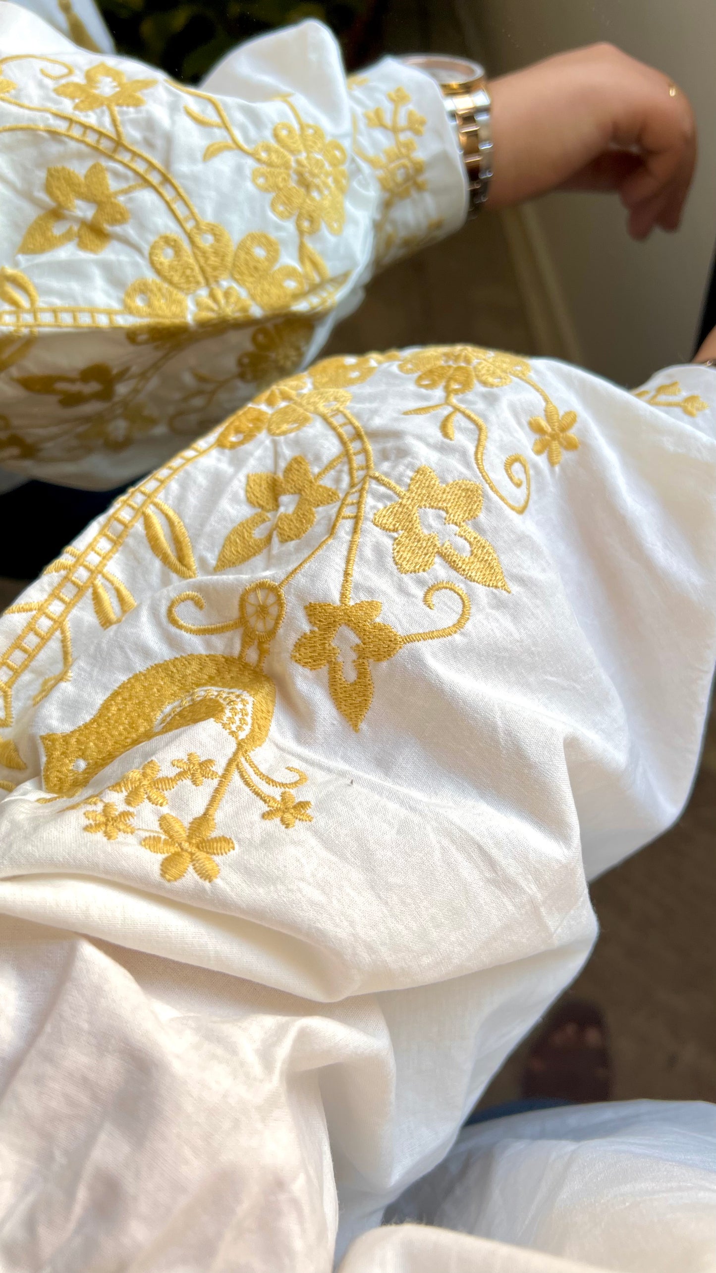 Yellow Embroidered Floral Tasseled Blouse