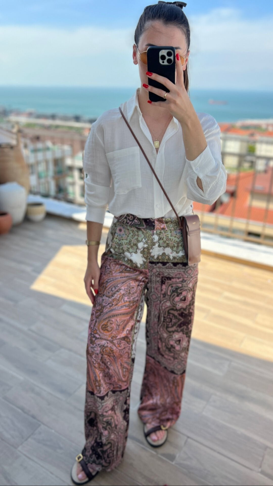 Earthy Geo Patterned Satin Pants