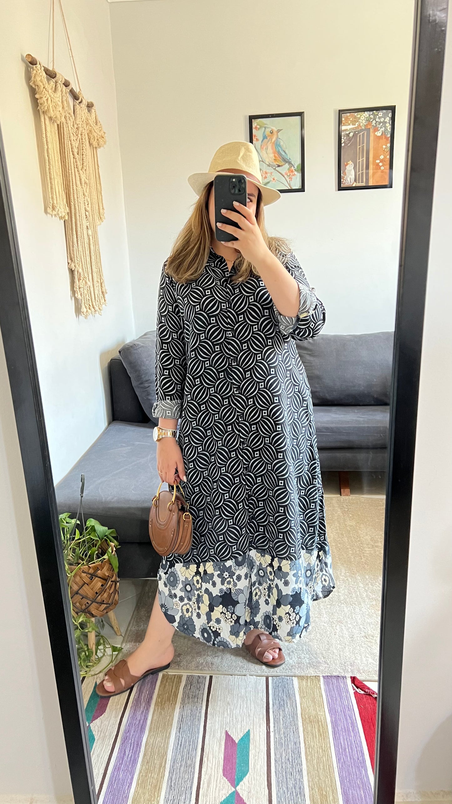 Black X White Floral Shirt Dress With Pockets