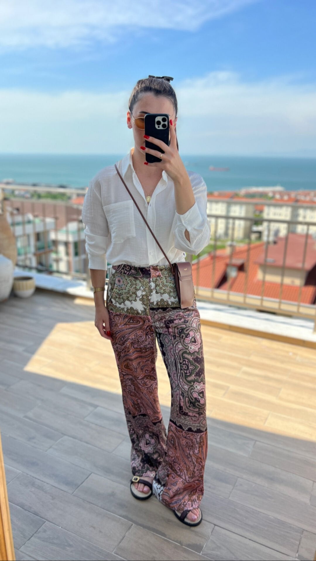 Earthy Geo Patterned Satin Pants