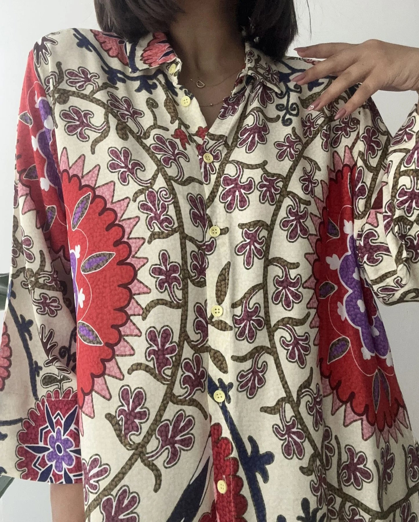 Floral Beige Shirt Dress With Pockets