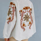 Cream Floral Embroidered Linen Kimono