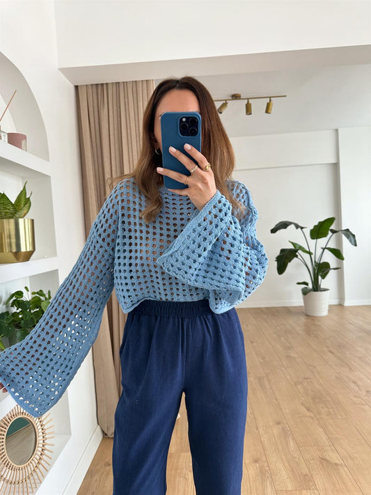 Blue Crochet Crop Top