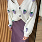 Cream X Purple Embroidered Triko Cardigan