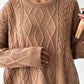 Caramel Braided Knitted Round Neck Pullover