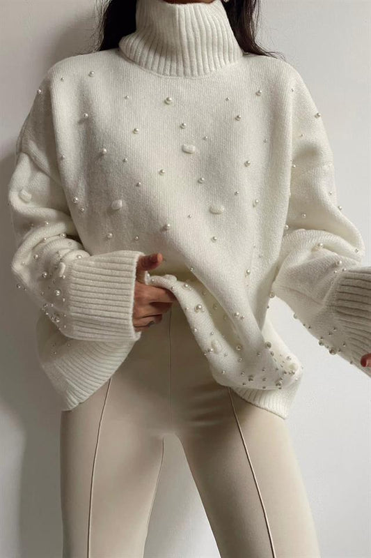 White Pearl Pompom Pullover