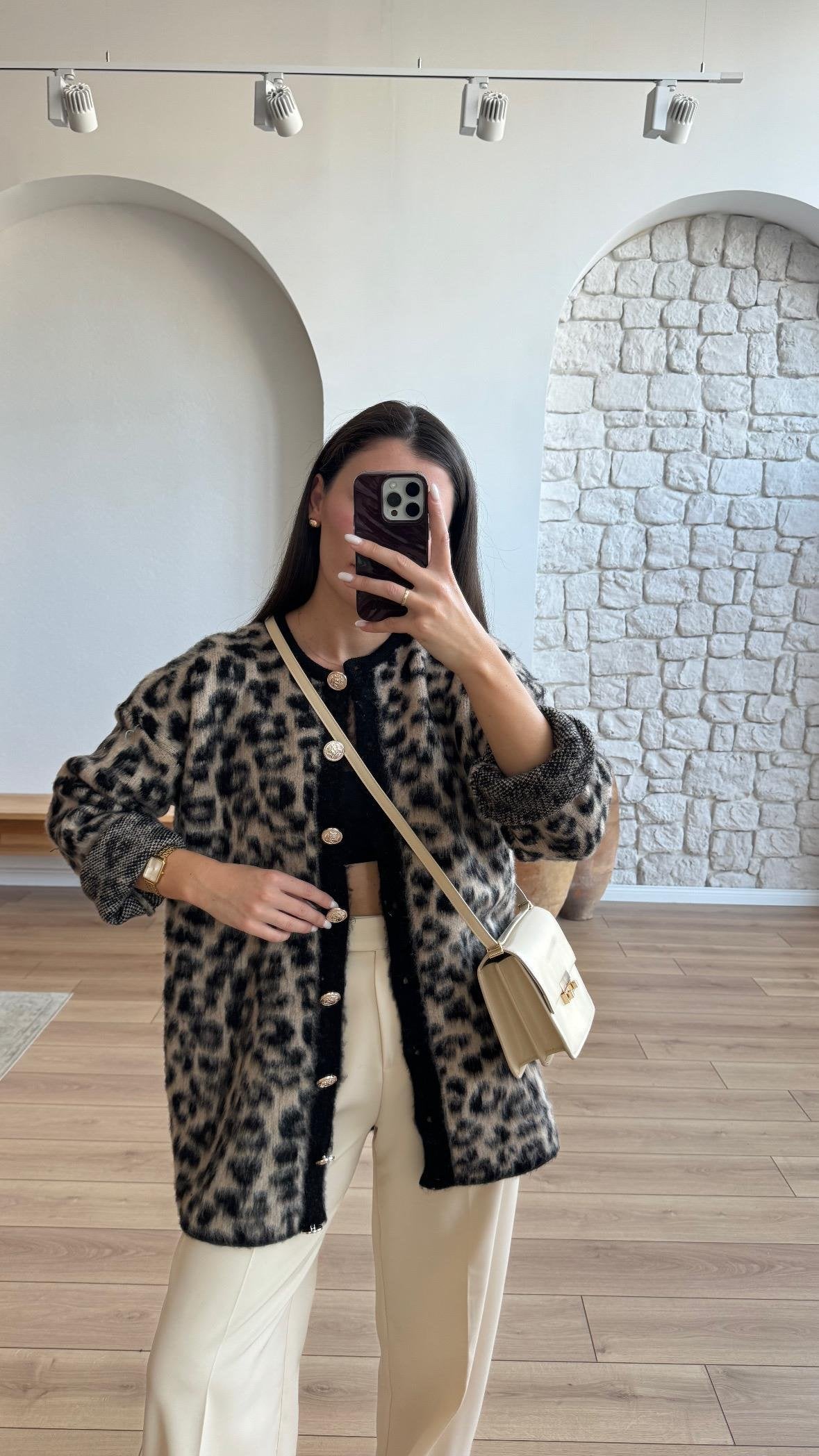 Brown Leopard Fleece Long Cardigan (PRE-ORDER)