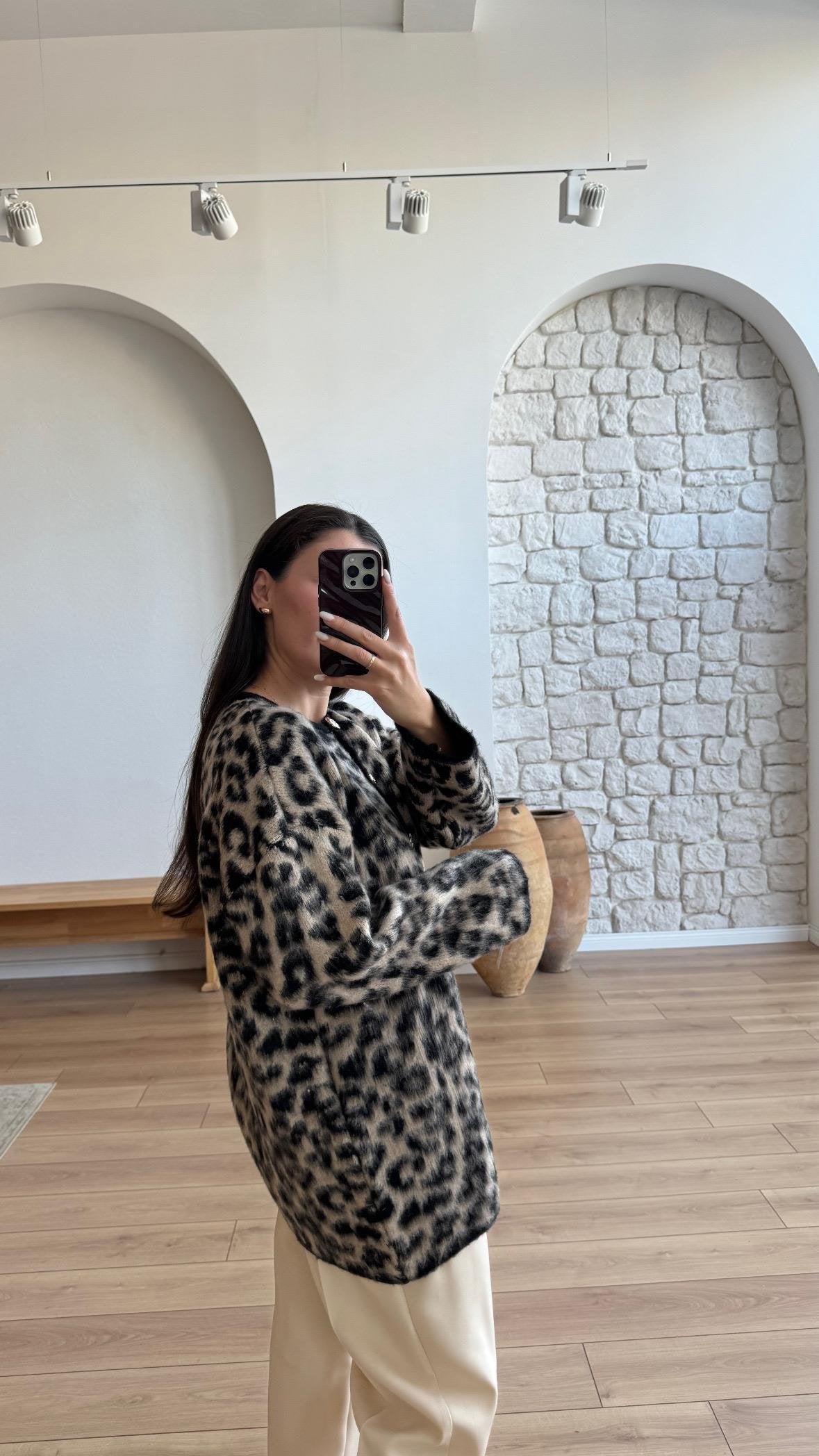 Brown Leopard Fleece Long Cardigan (PRE-ORDER)