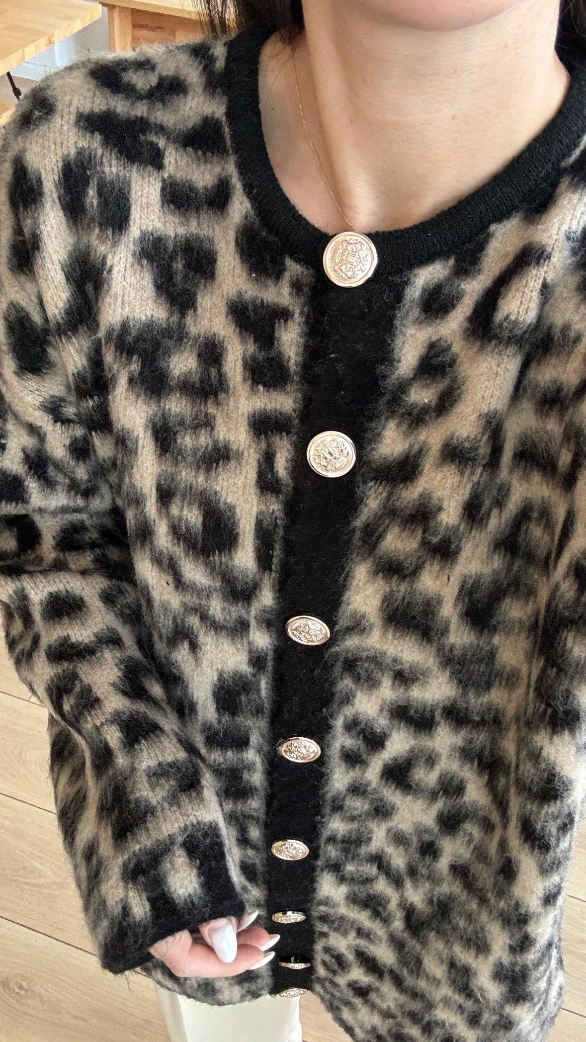 Brown Leopard Fleece Long Cardigan (PRE-ORDER)