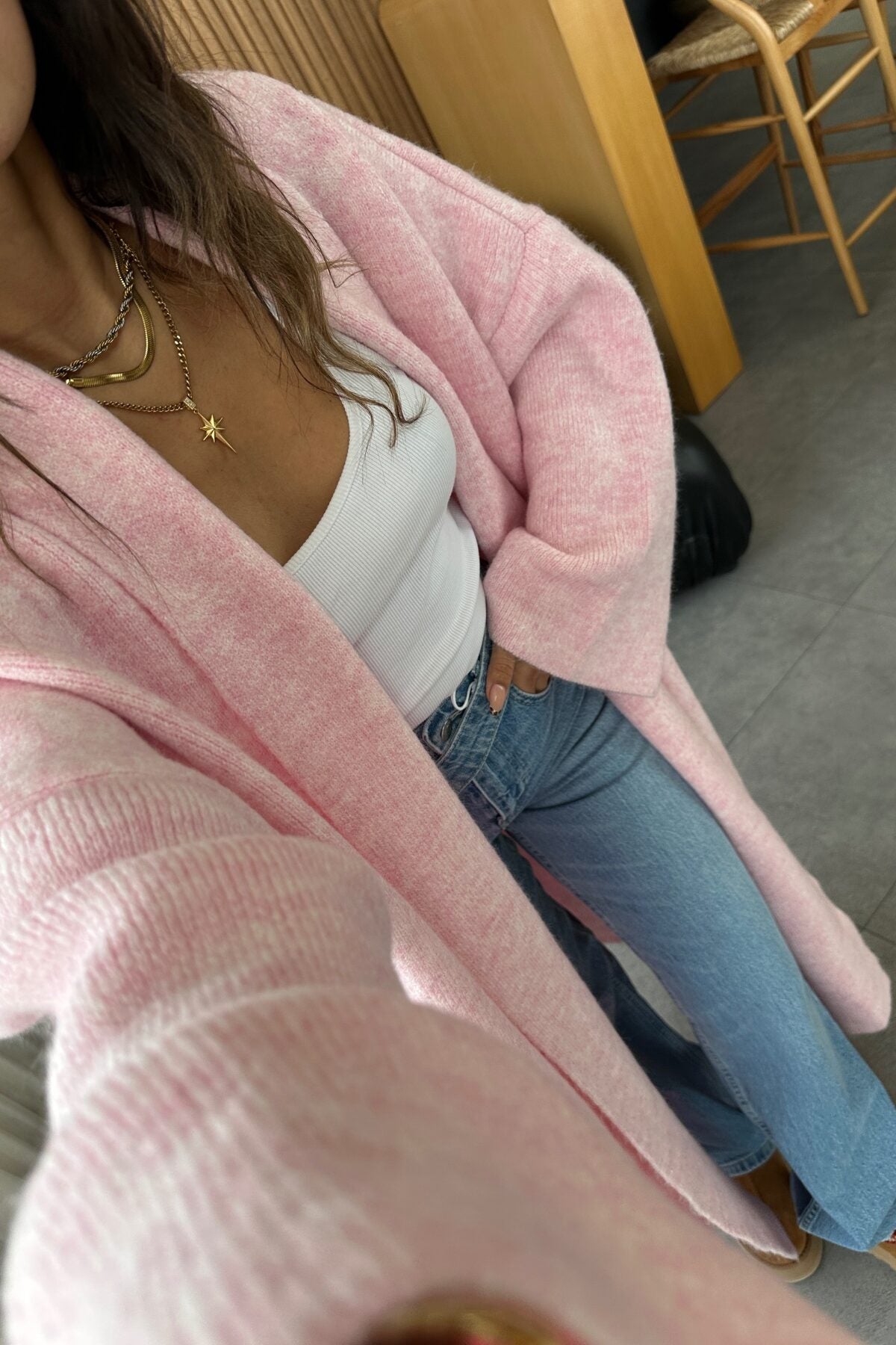 Baby Pink Heavy Wool Longline Cardigan