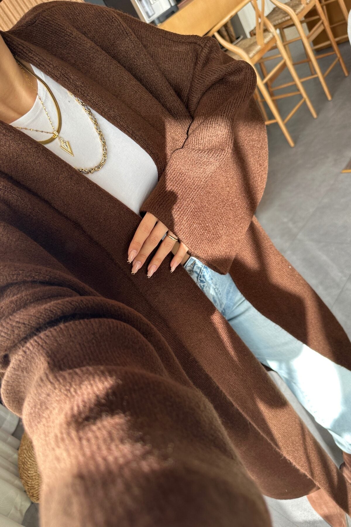 Brown Heavy Longline Coat Cardigan