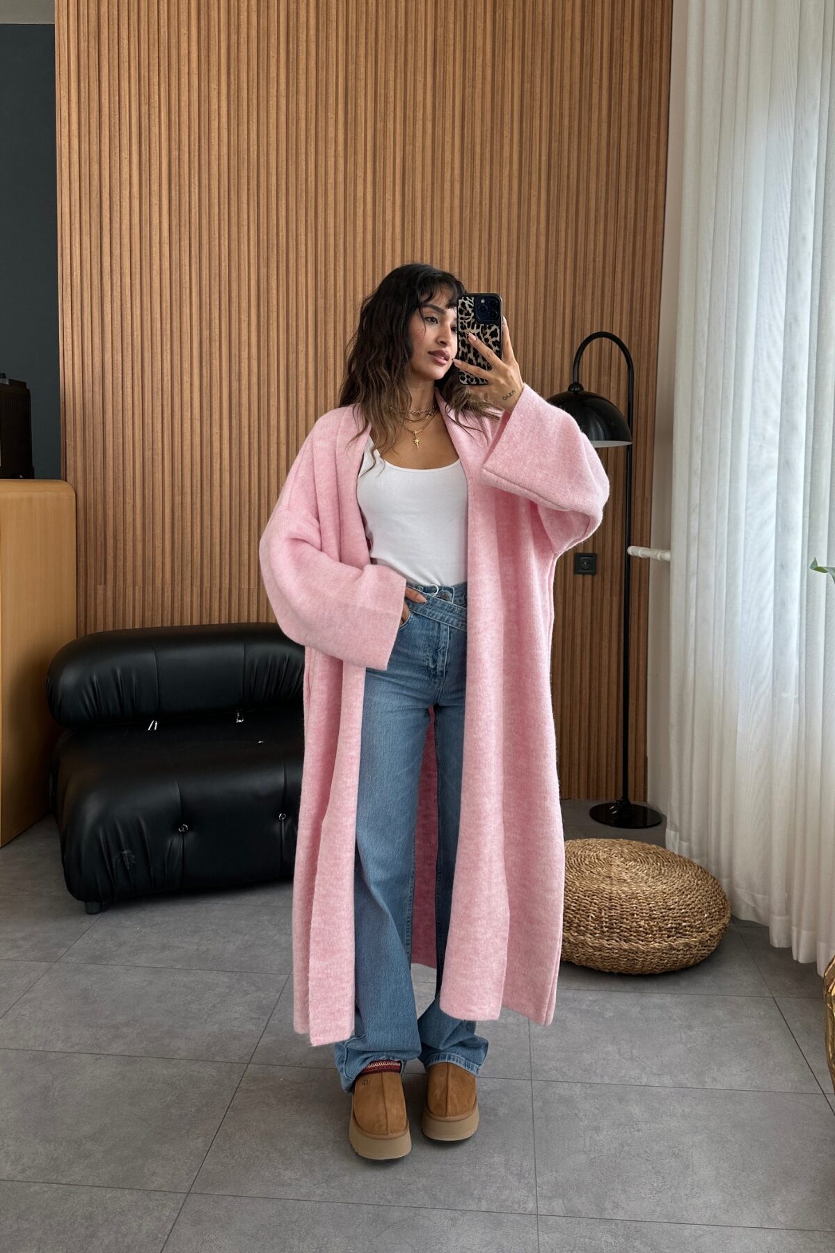 Baby Pink Heavy Wool Longline Cardigan