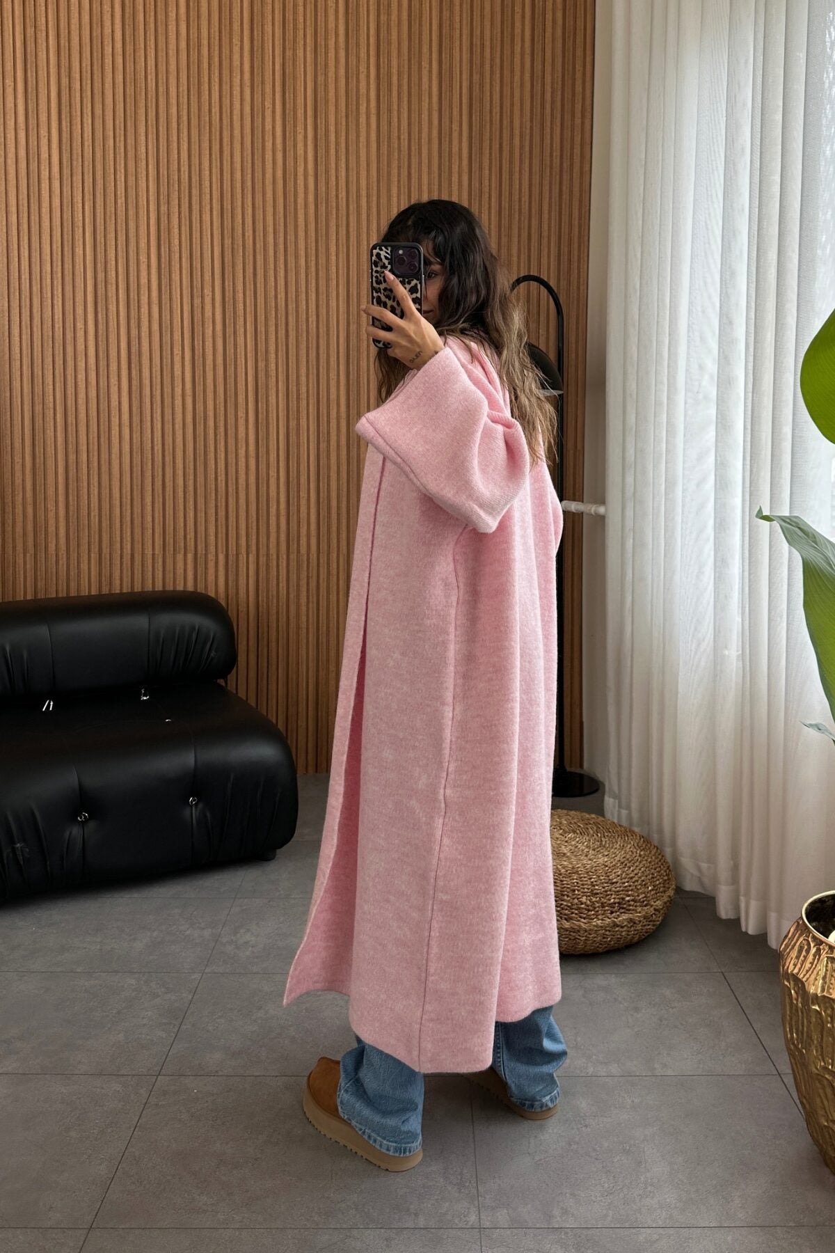 Baby Pink Heavy Wool Longline Cardigan