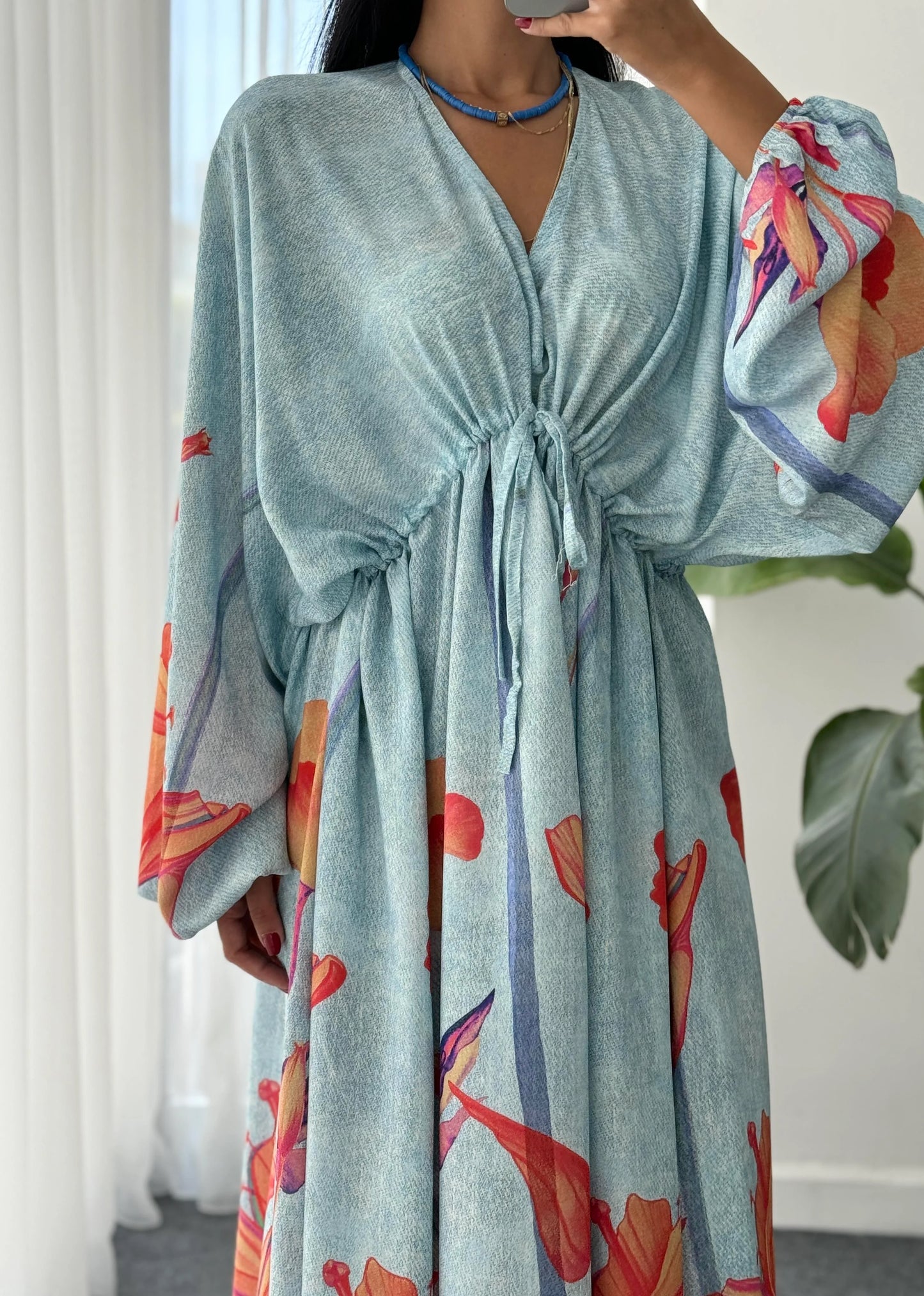 Blue Orange Pastel Florie Tokyo Belted Dress