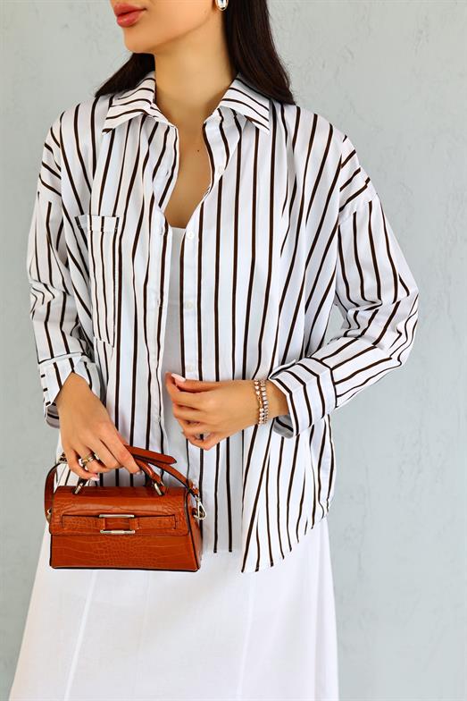 Oversized Stripped Brown Shirt
