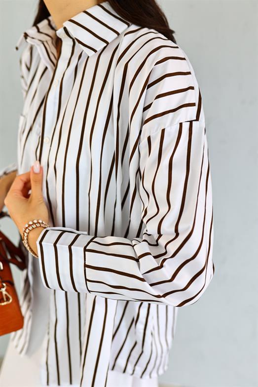 Oversized Stripped Brown Shirt