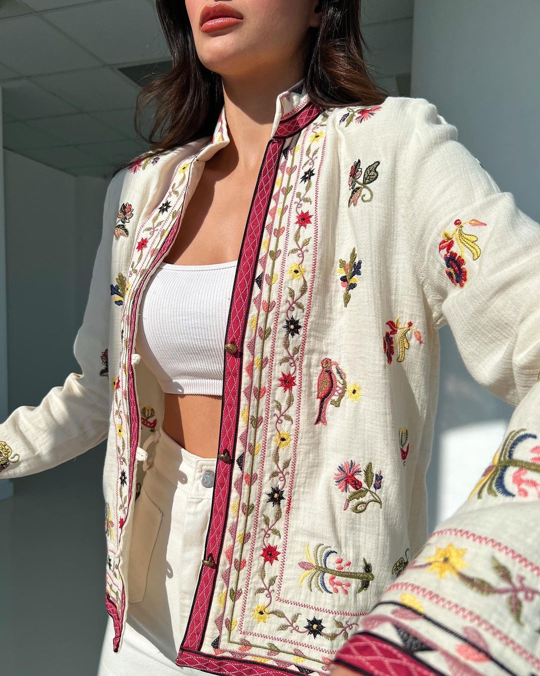 Cotton Embroidered Floral Cardigan