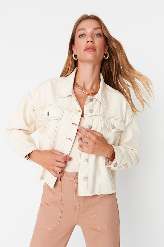 Cropped Cream Jeans Jacket