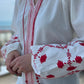 Tasseled White X Red Embroidered Blouse