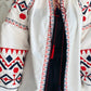 Cotton Embroidered White X Red Cardigan