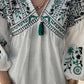 Embroidered Green Tasseled Blouse