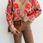 Camel Multicolored Floral Cardigan With Rhinestone Butrons